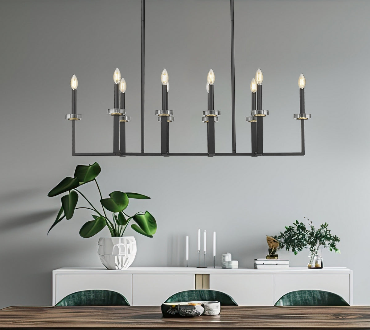 Lustre linéaire Gaultier Noir mat + Or moderne, nombre ampoules 10 – vue 7