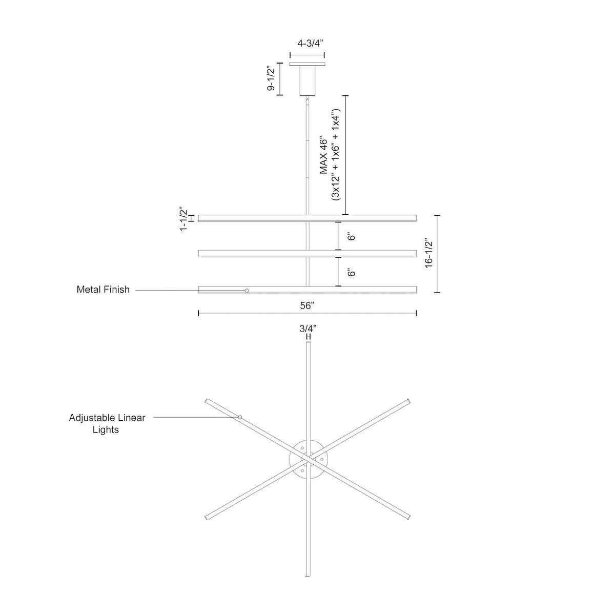 Lustre linéaire Vega Or brossé, 56" – vue 2