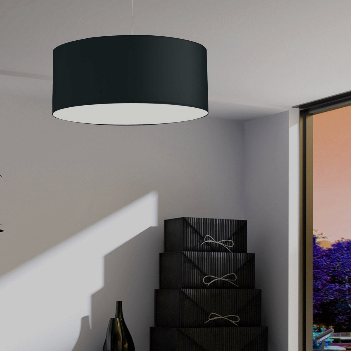 Lustre Oversized Drum Noir / Chrome satiné – vue 2
