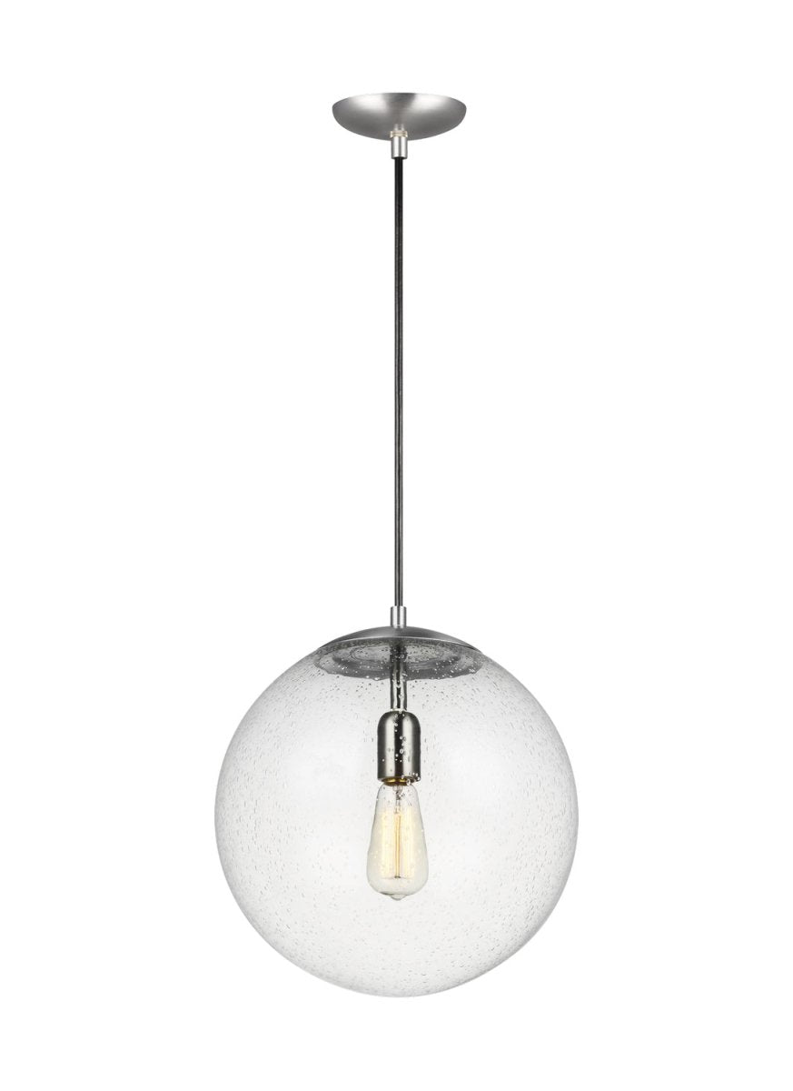 Mini-suspension Leo - Hanging Globe - Satin Aluminum Clear Seeded 14 by Visual Comfort Studio | Luminaires & cie