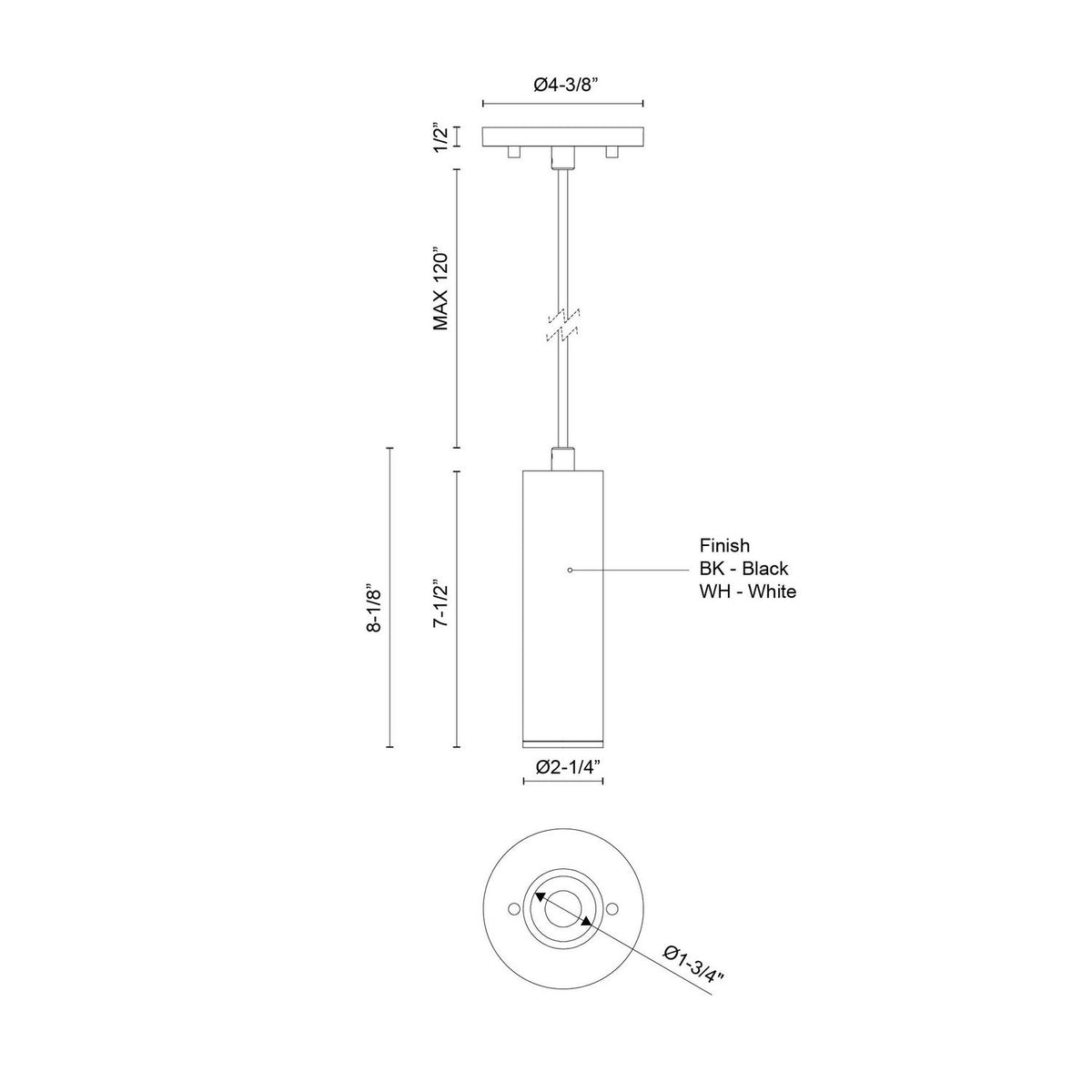 Mini-suspension Lorna Blanc, 2 1/4", 8 1/8" – vue 2