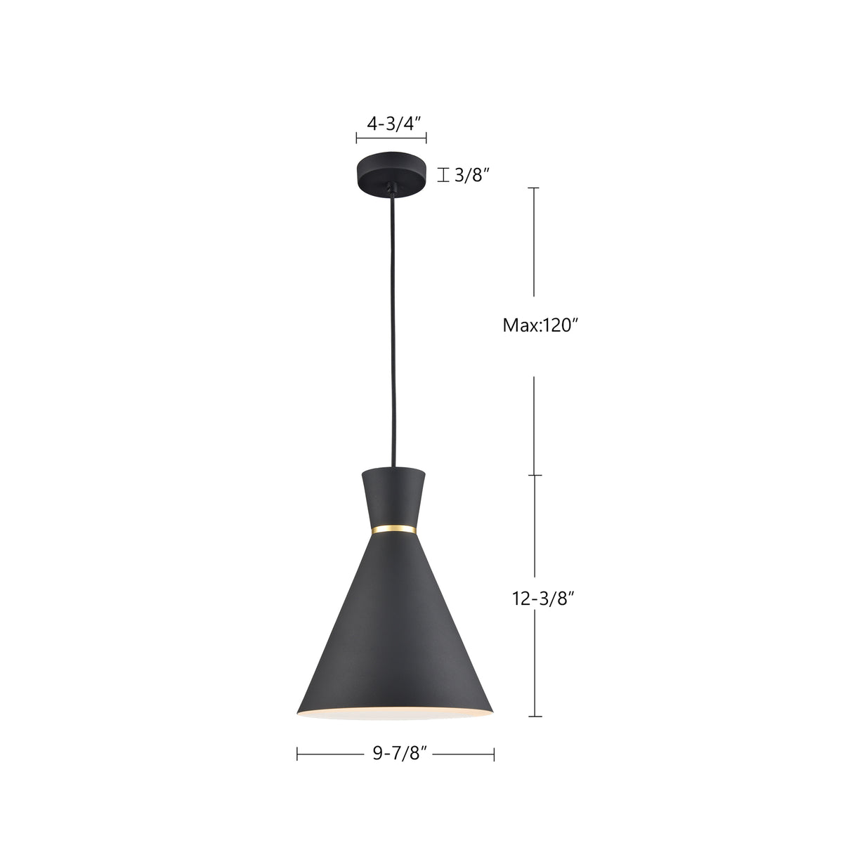 Mini-suspension Vanderbilt Noir / Or, 9 7/8" – vue 4