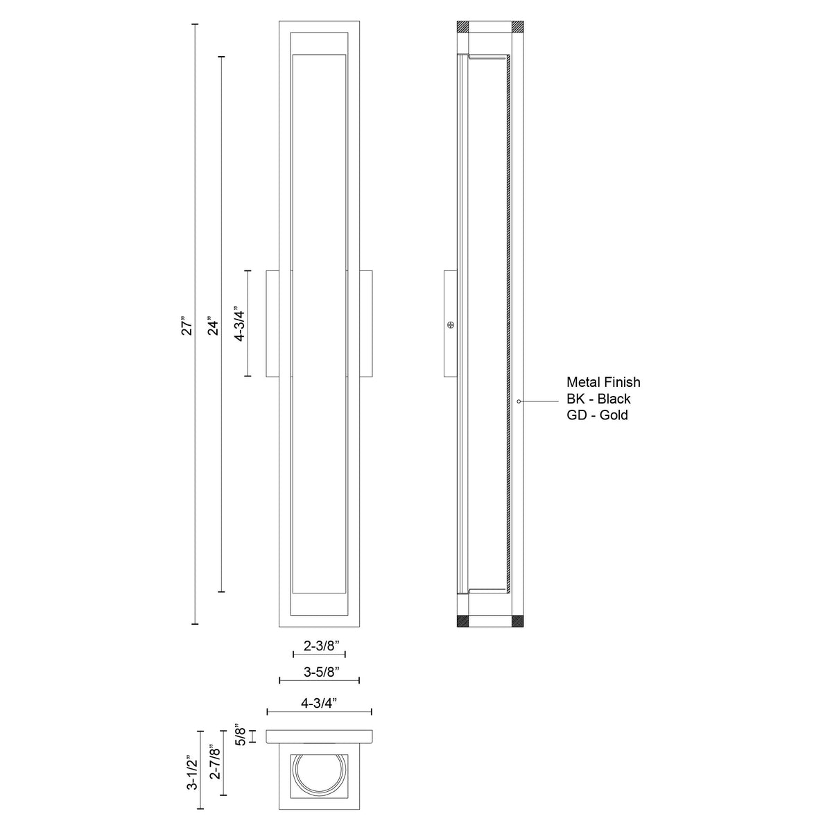 Barre d'éclairage de salle de bain Lochwood Or, 27" – vue 2