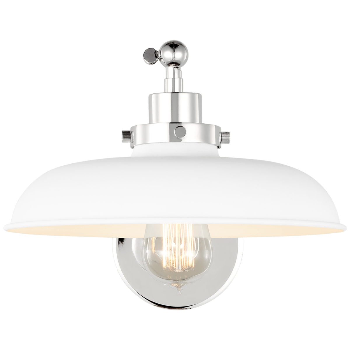 Murale wide à bras unique Wellfleet - Nickel blanc et poli mat Blanc mat by Visual Comfort Studio | Luminaires & cie