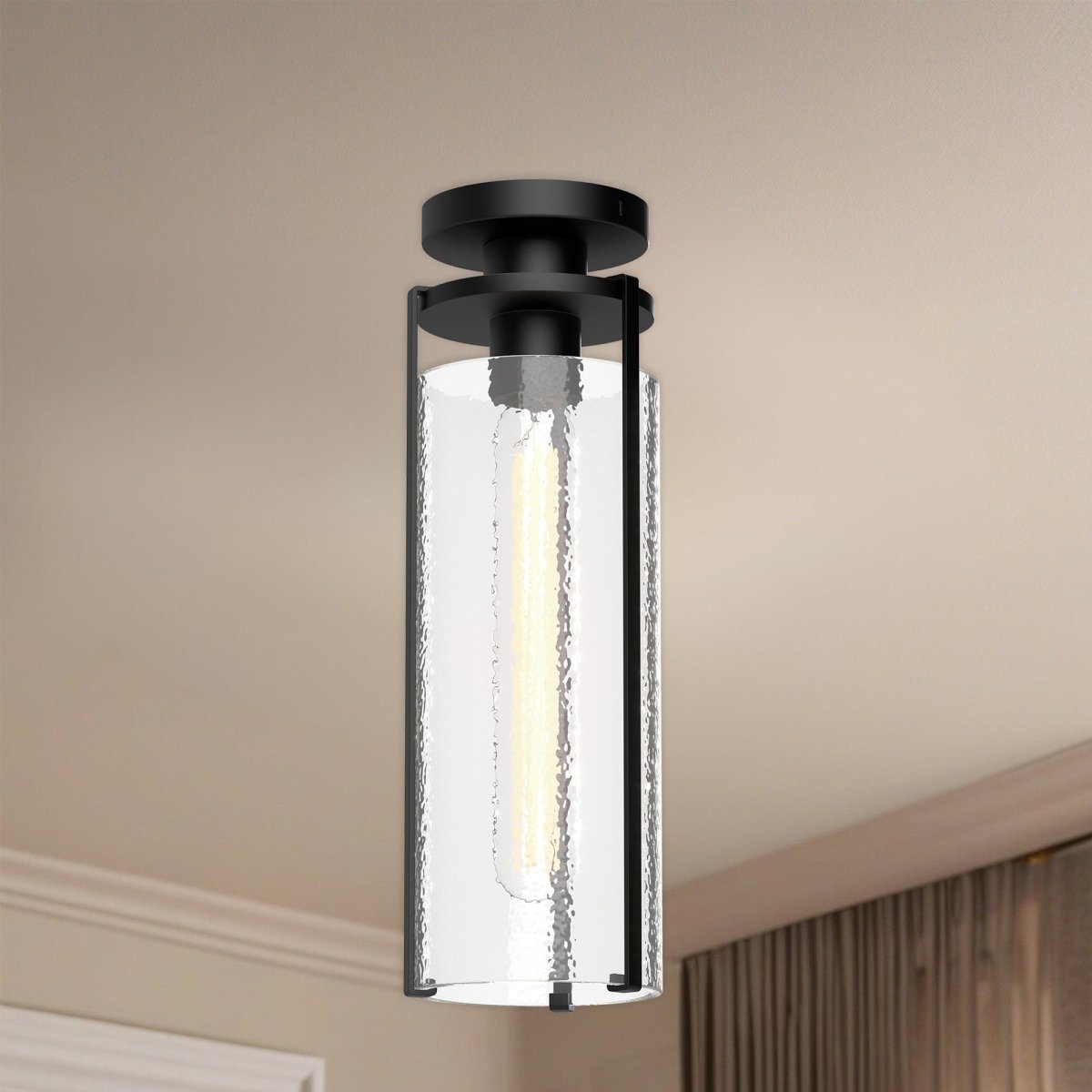 Plafonnier Belmont - Noir mat / Verre d'eau clair by Alora Lighting | Luminaires & cie