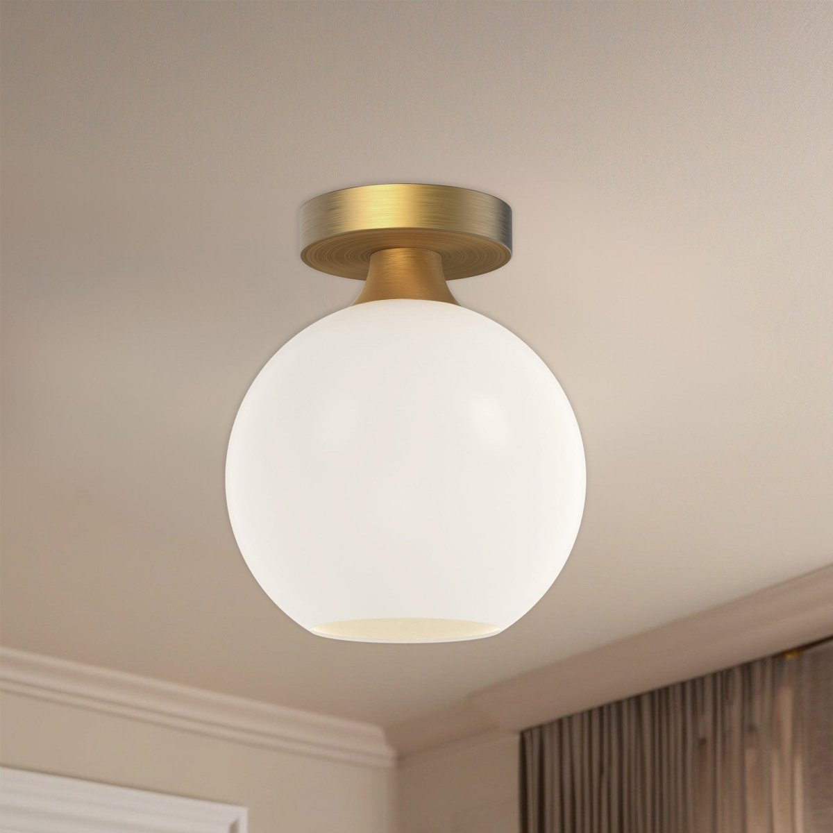 Plafonnier Castilla - Or vieilli Verre opale mat 7 7/8" by Alora Lighting | Luminaires & cie
