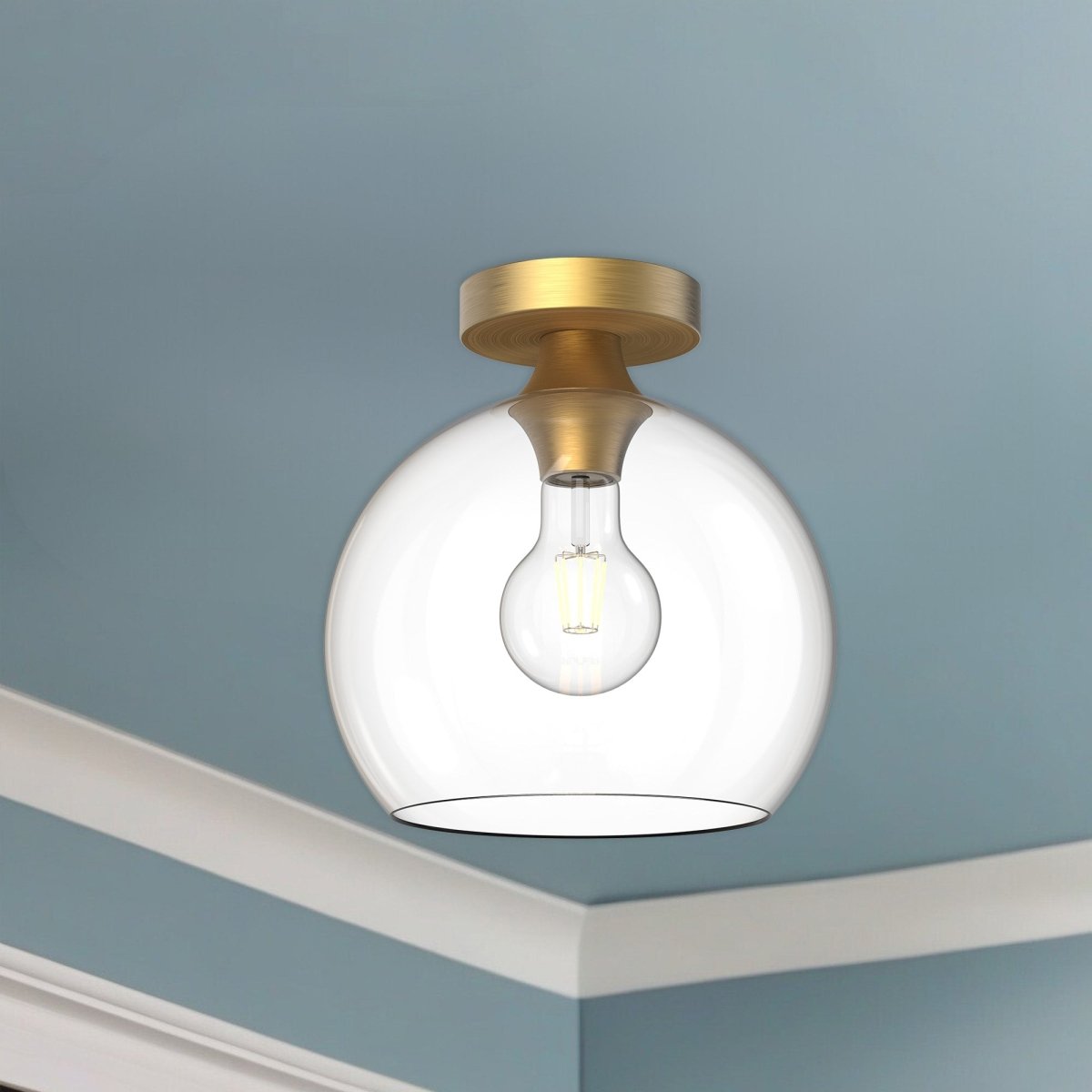 Plafonnier Castilla - Or vieilli Verre clair 9 7/8" by Alora Lighting | Luminaires & cie