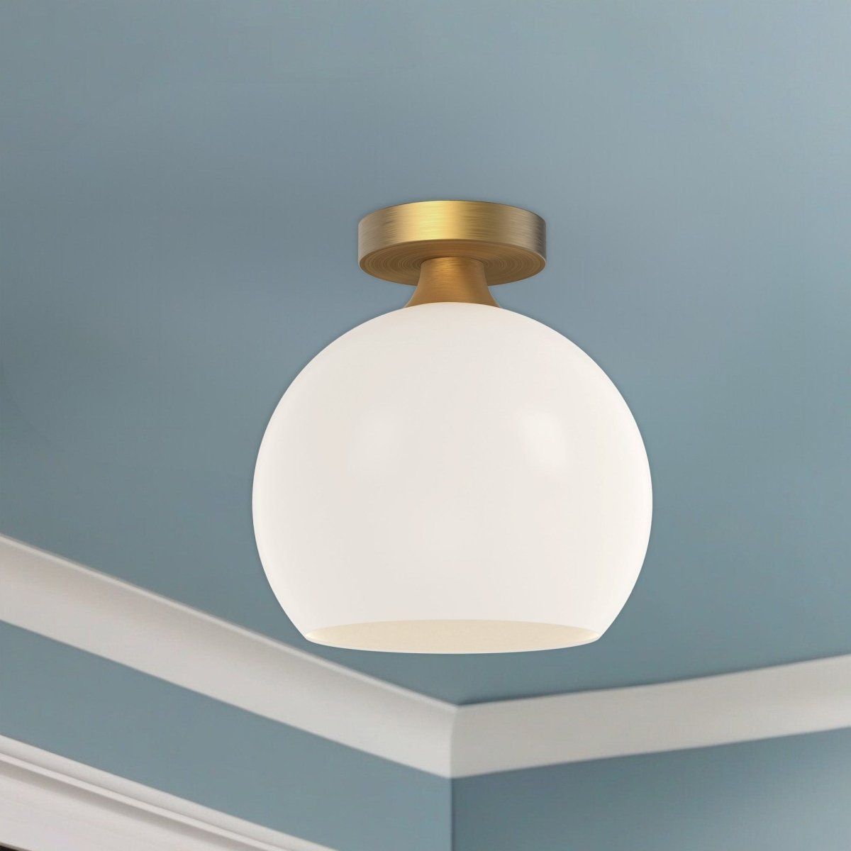 Plafonnier Castilla - Or vieilli Verre opale mat 9 7/8" by Alora Lighting | Luminaires & cie