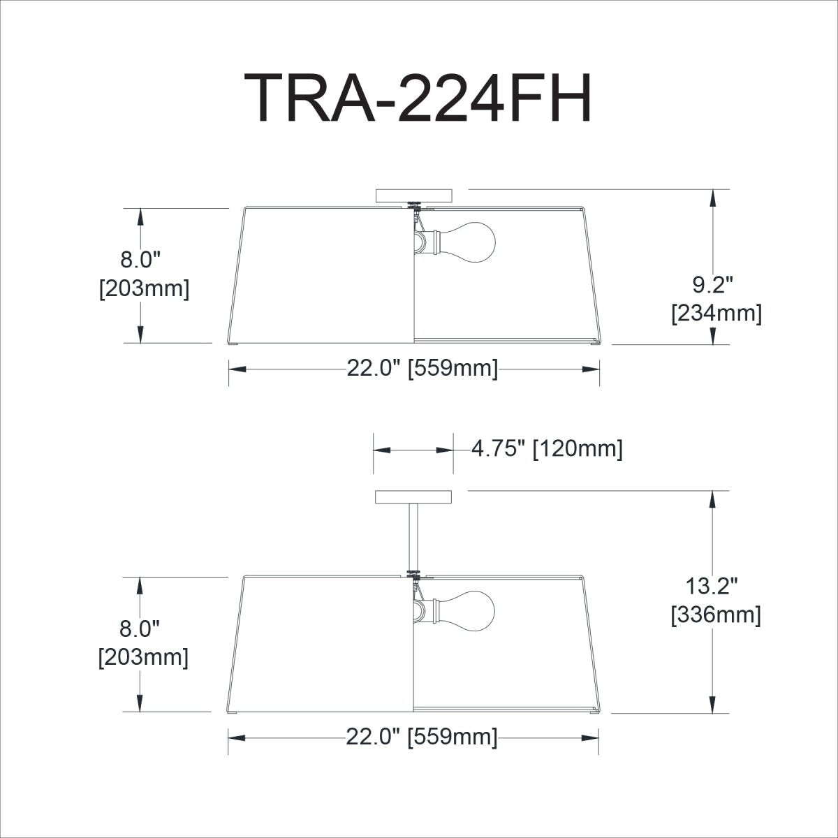 Plafonnier Trapezoid - Noir Crème 22" by Dainolite | Luminaires & cie