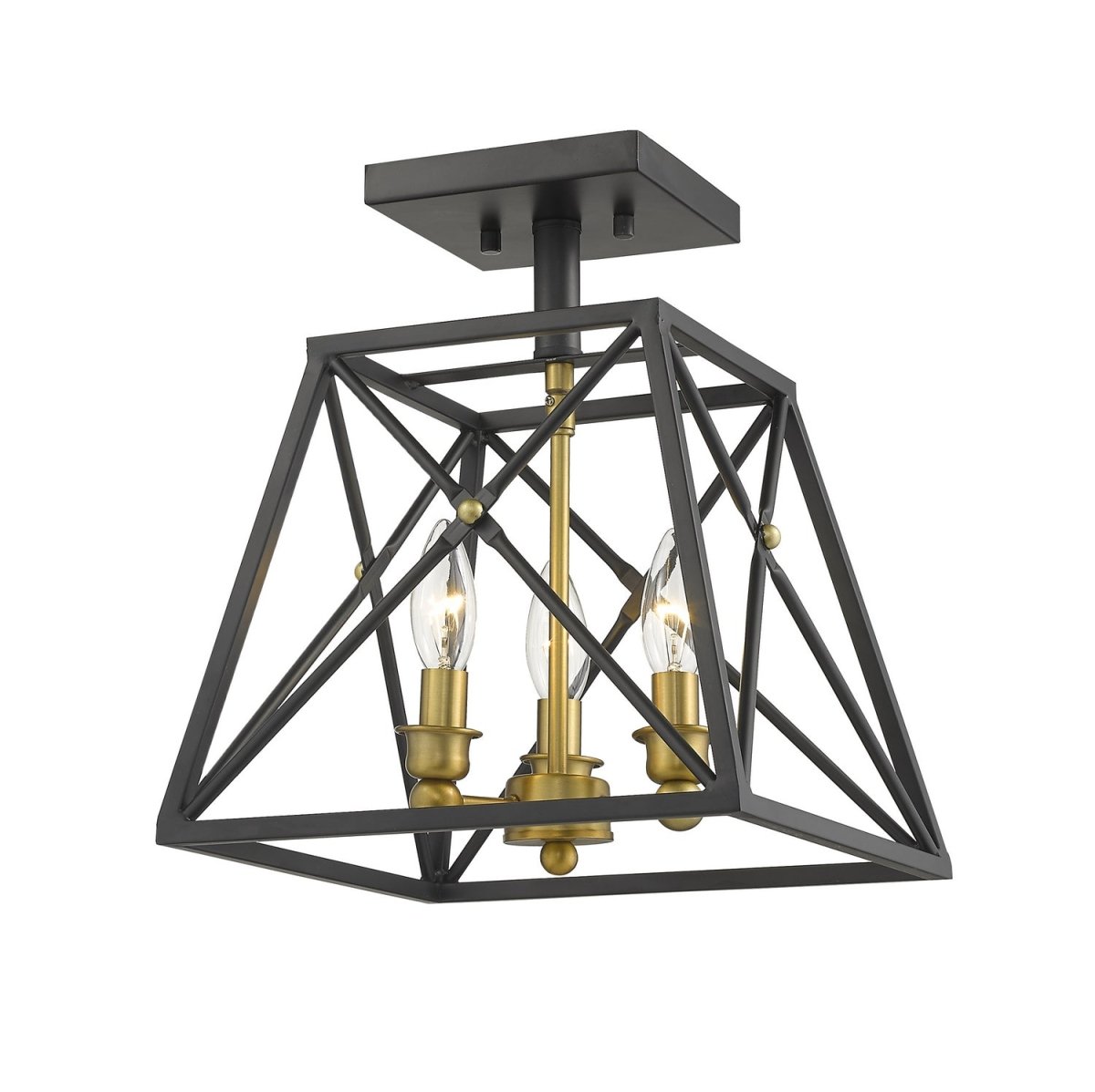Semi-plafonnier Trestle - Noir mat + Laiton vieilli by Z-Lite | Luminaires & cie