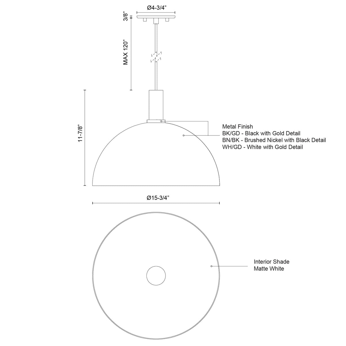 Suspension Archibald Noir / Or, 15 3/4" – vue 3