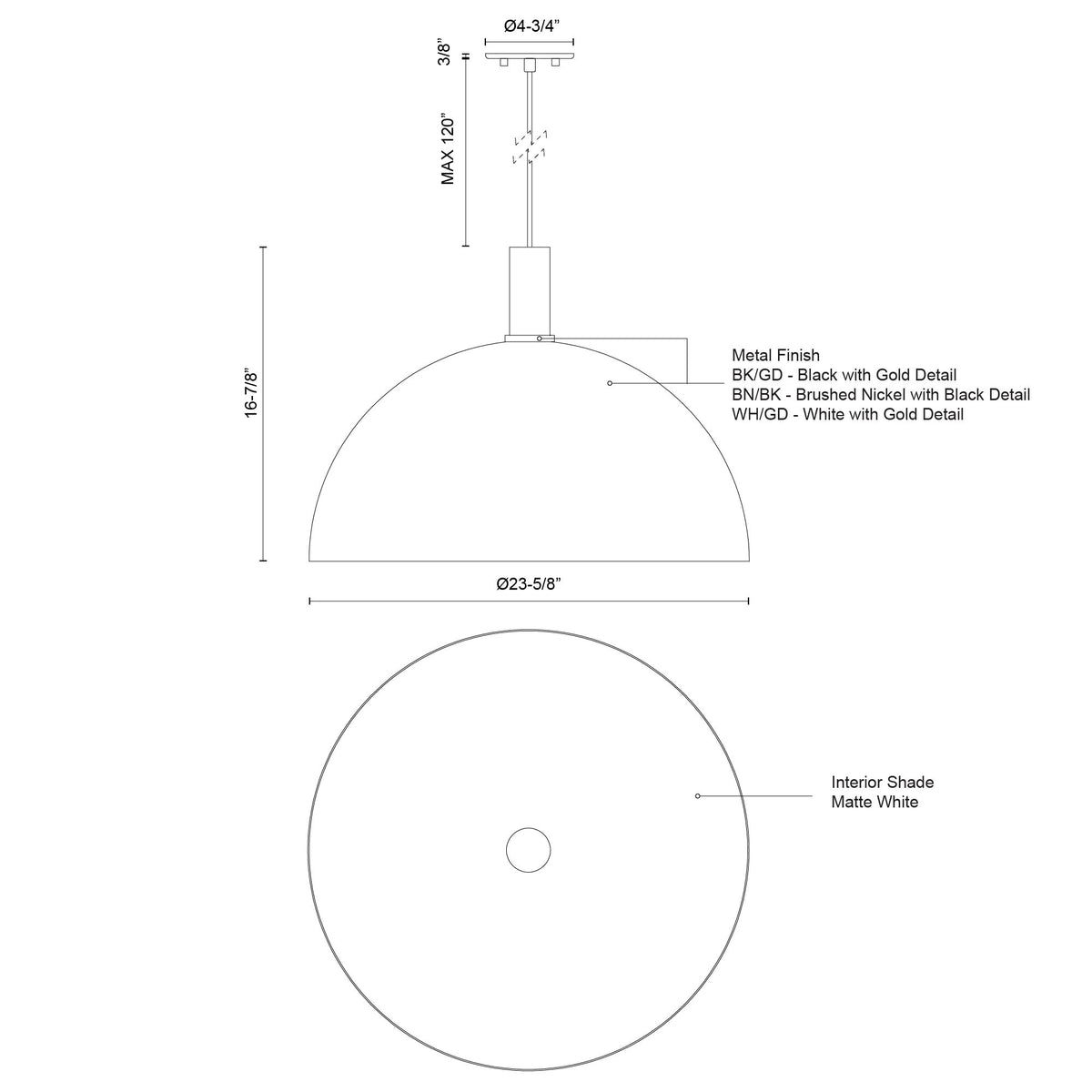 Suspension Archibald Noir / Or, 23 5/8" – vue 3