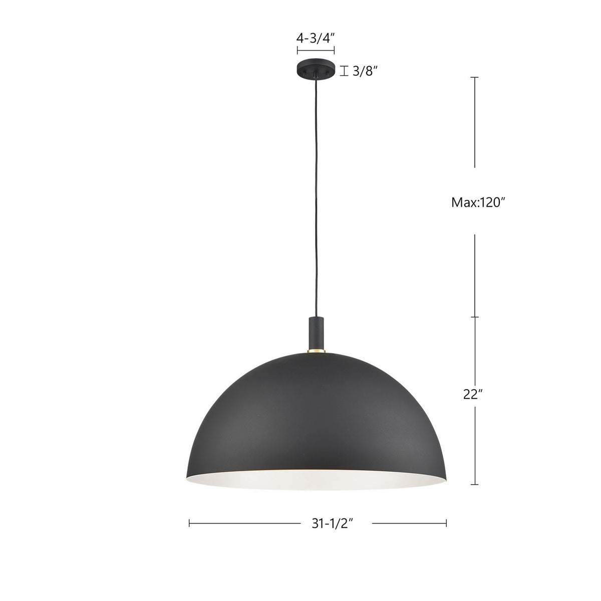 Suspension Archibald Noir / Or, 31 1/2" – vue 2