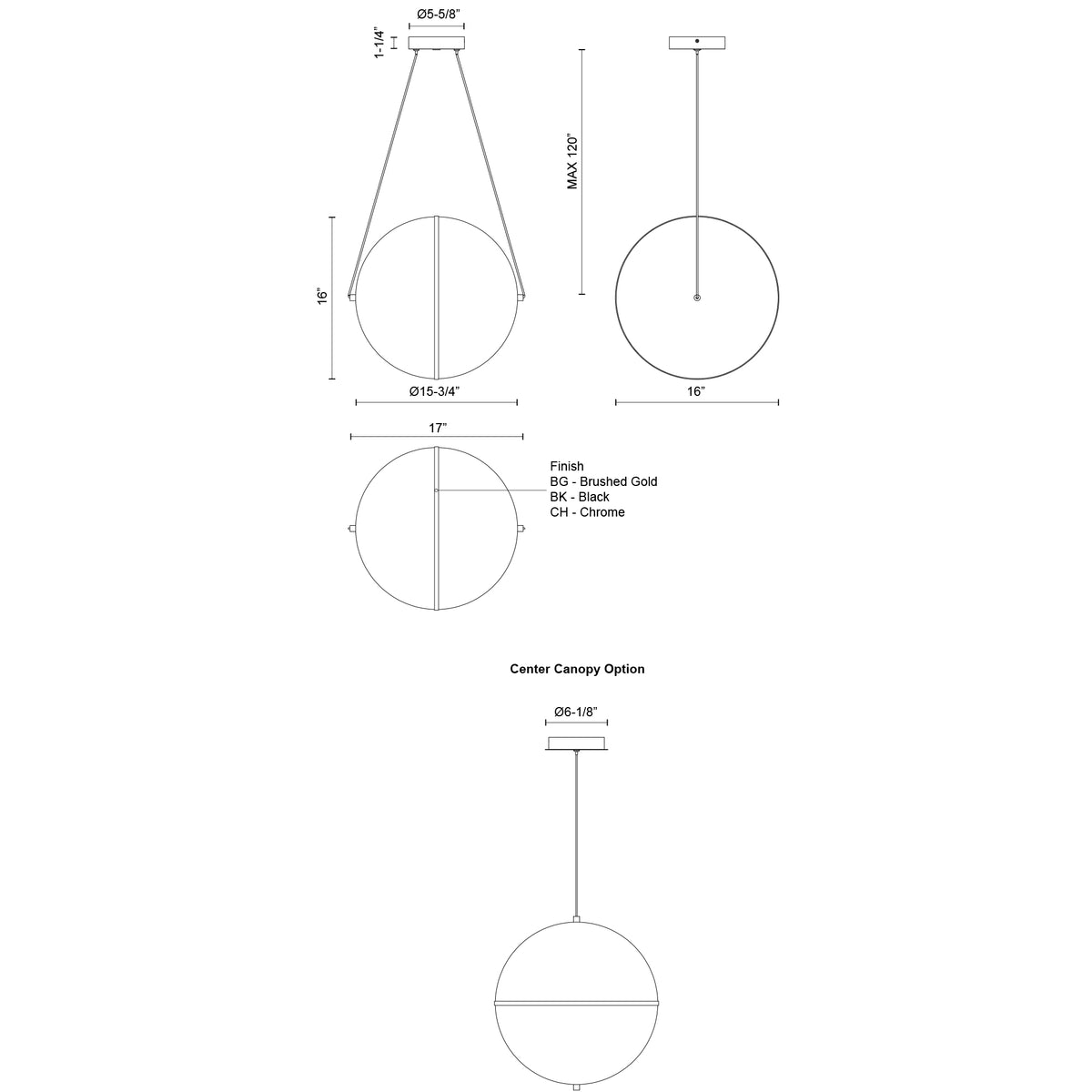 Suspension Aries Or brossé, 16" – vue 3