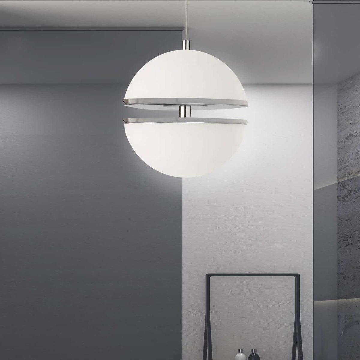 Suspension Atomic Blanc / Chrome poli – vue 2