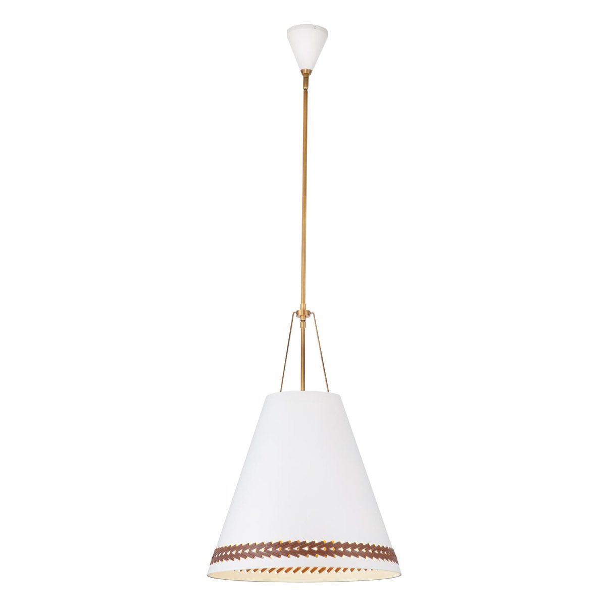 Suspension Brickell - Blanc mat et cuir noisette by Alora Lighting | Luminaires & cie