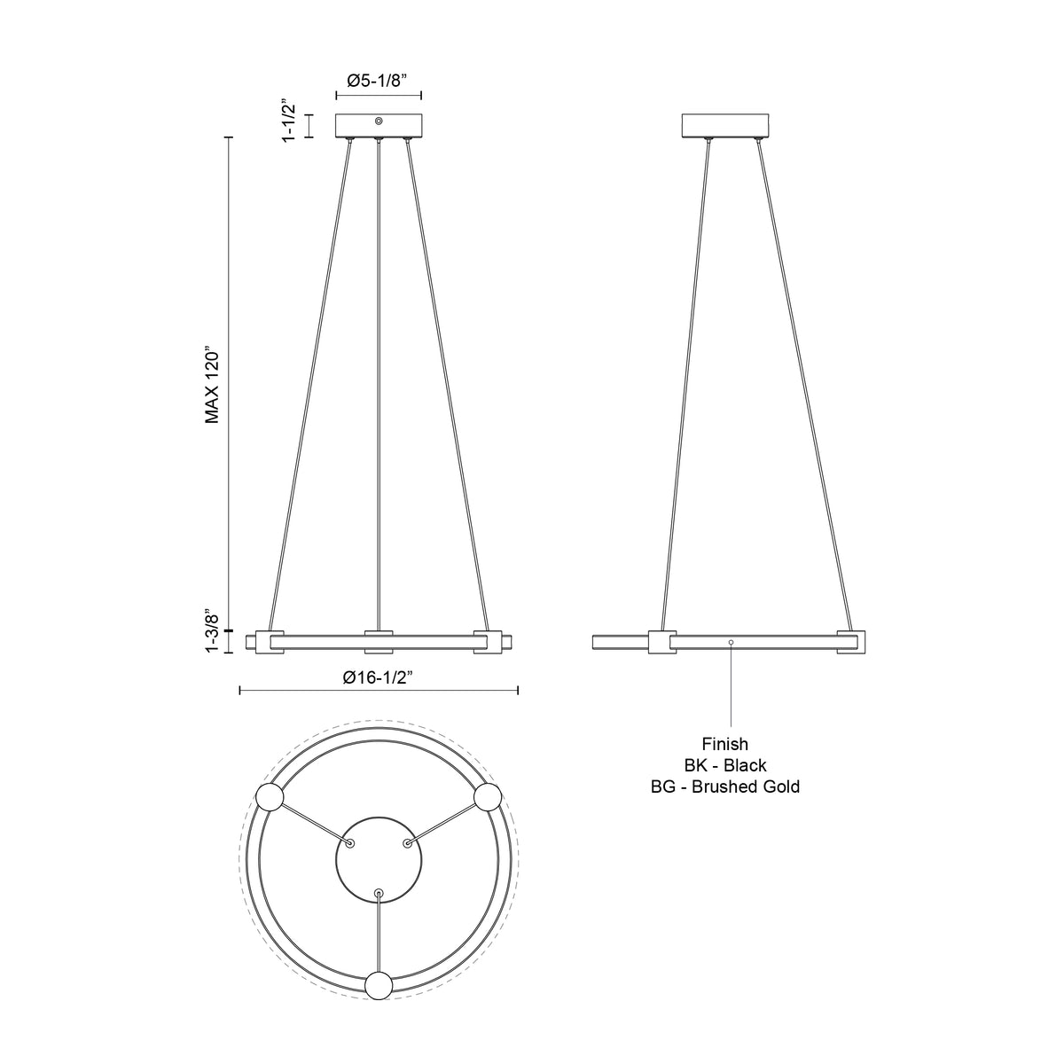 Suspension Bruni Noir, 16 1/2" – vue 3