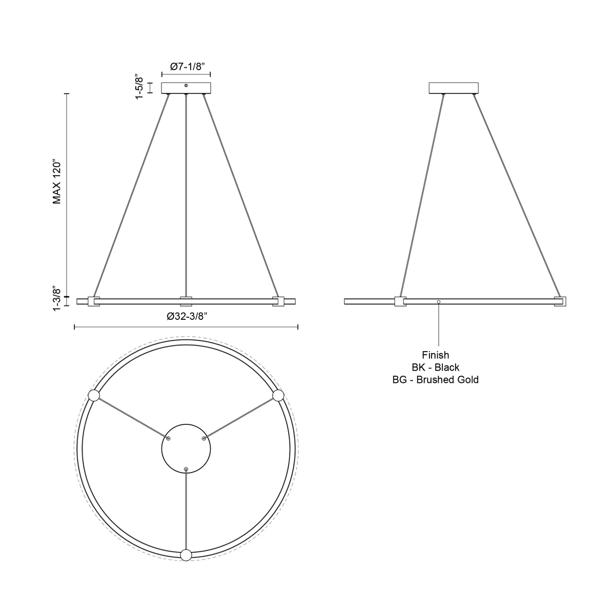 Suspension Bruni Noir, 32 3/8" – vue 3
