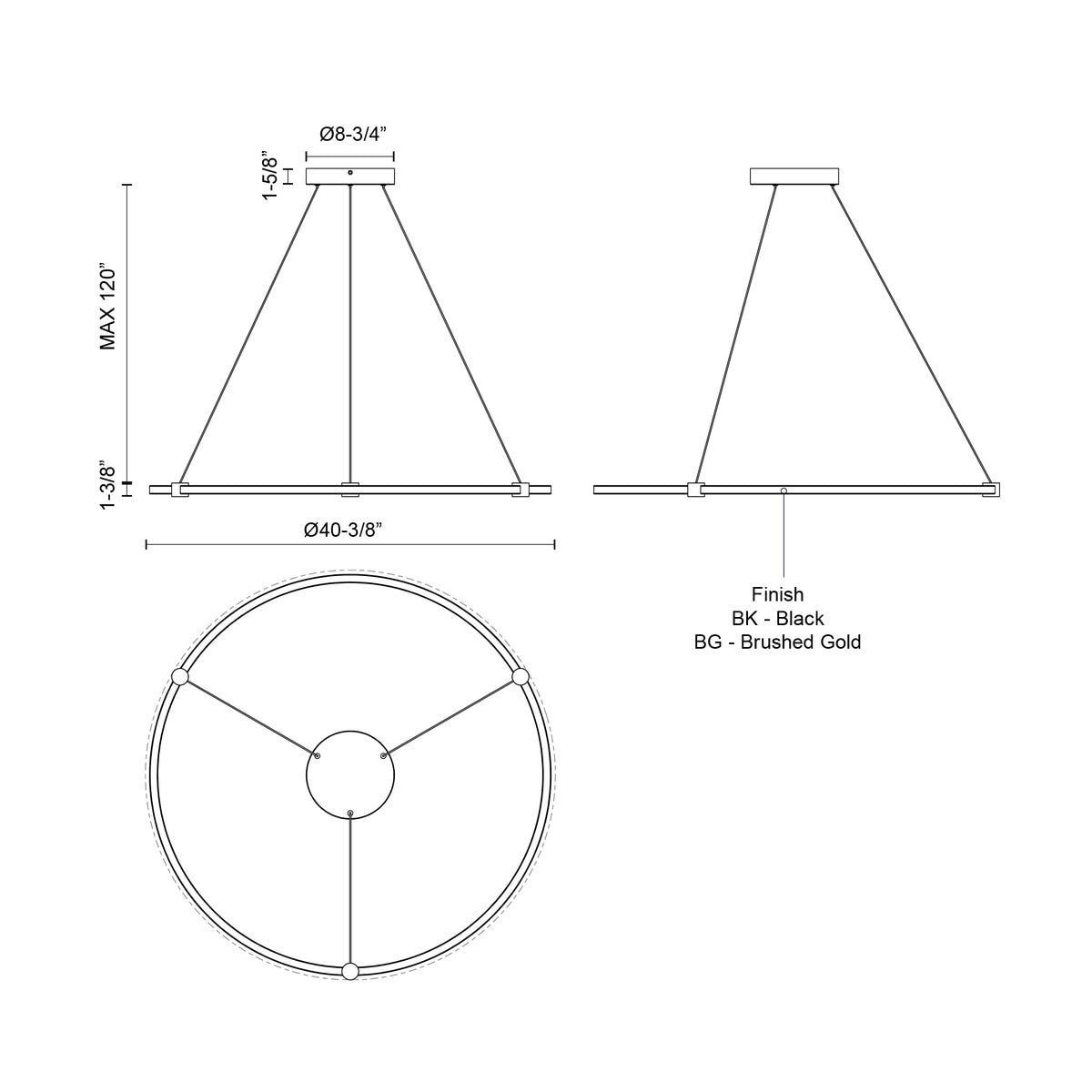 Suspension Bruni Or brossé, 40 3/8" – vue 3
