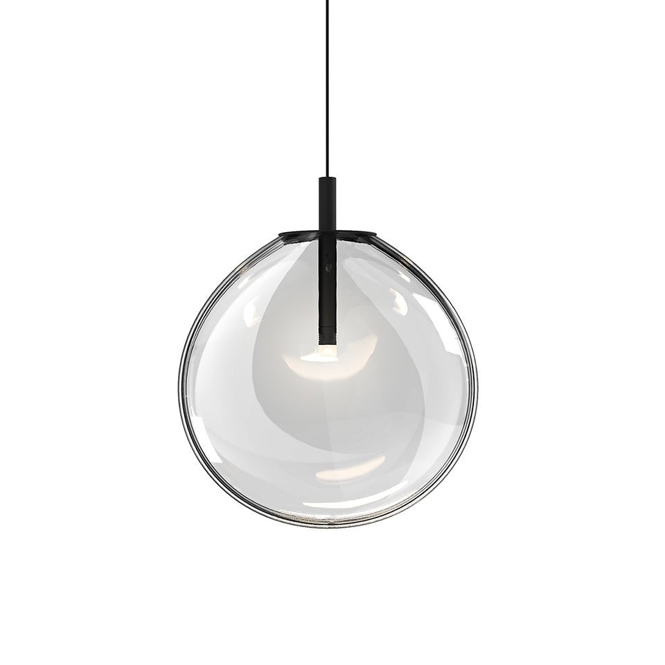 Suspension Cantina Simple - 14" Haut (Medium) Noir satiné avec verre Transparent by Sonneman | Luminaires & cie