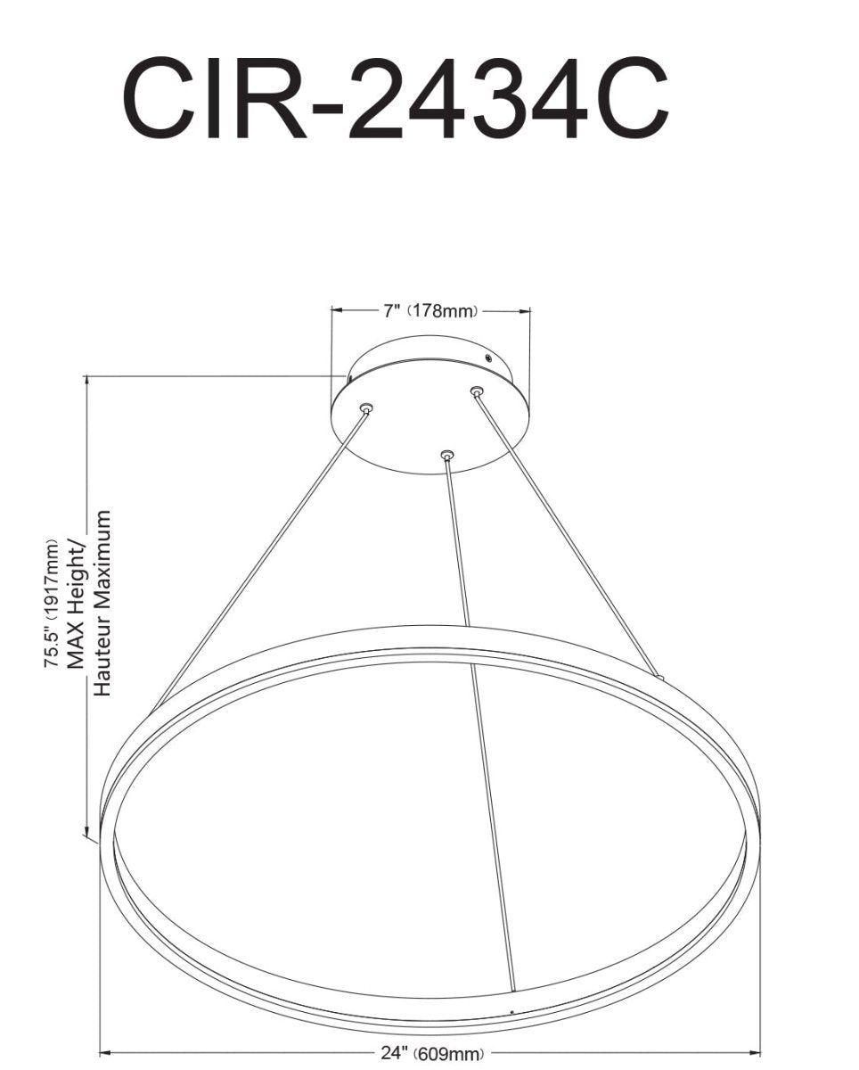 Suspension Circulo - Laiton vieilli 24" 1 - niveau - 3000°K by Dainolite | Luminaires & cie