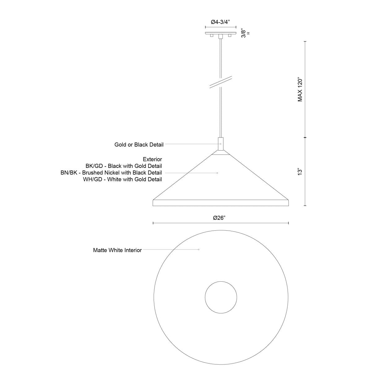 Suspension Dorothy - Noir avec détail d'or 26" by Kuzco Lighting | Luminaires & cie