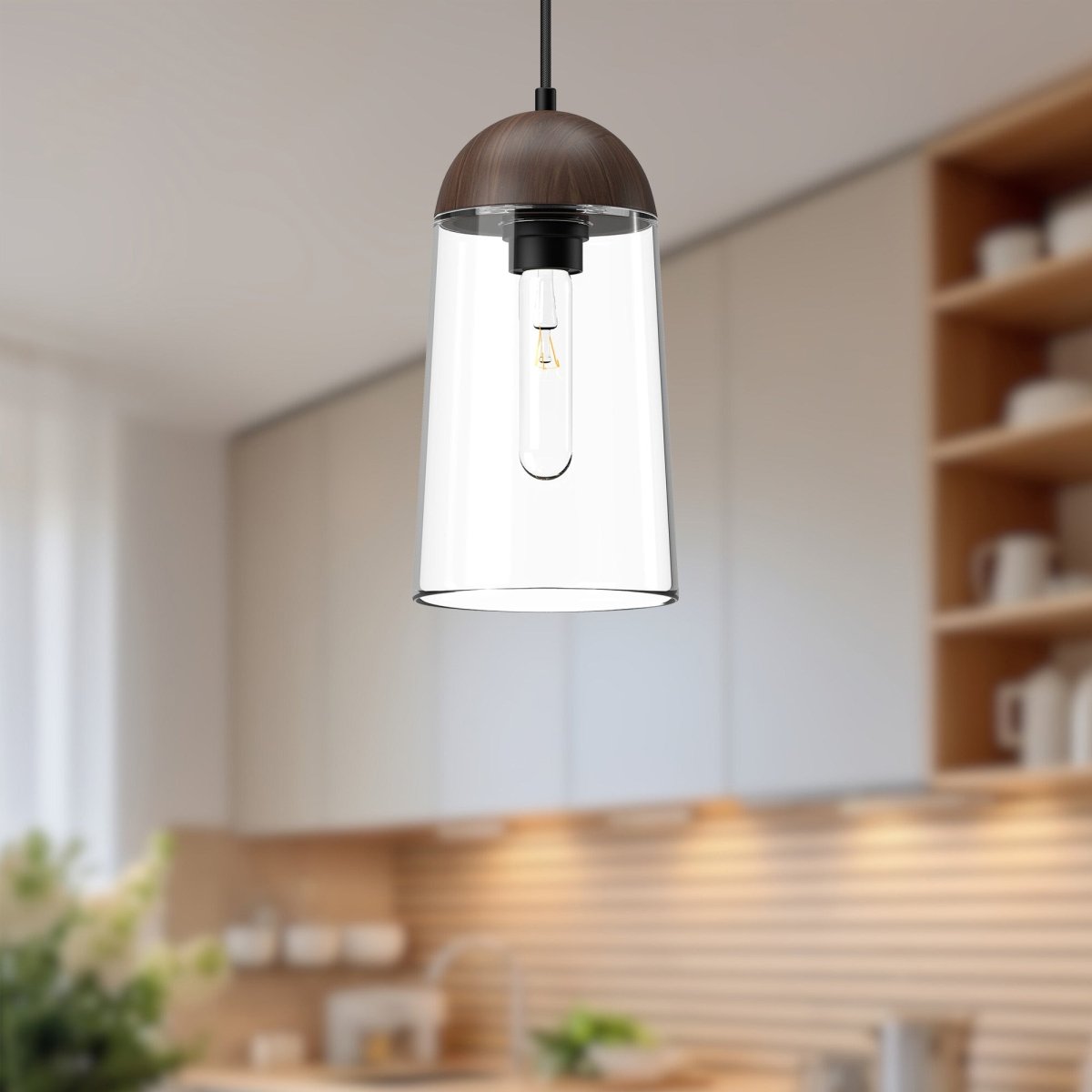 Suspension Emil - Noir mat / Noyer by Alora Lighting | Luminaires & cie