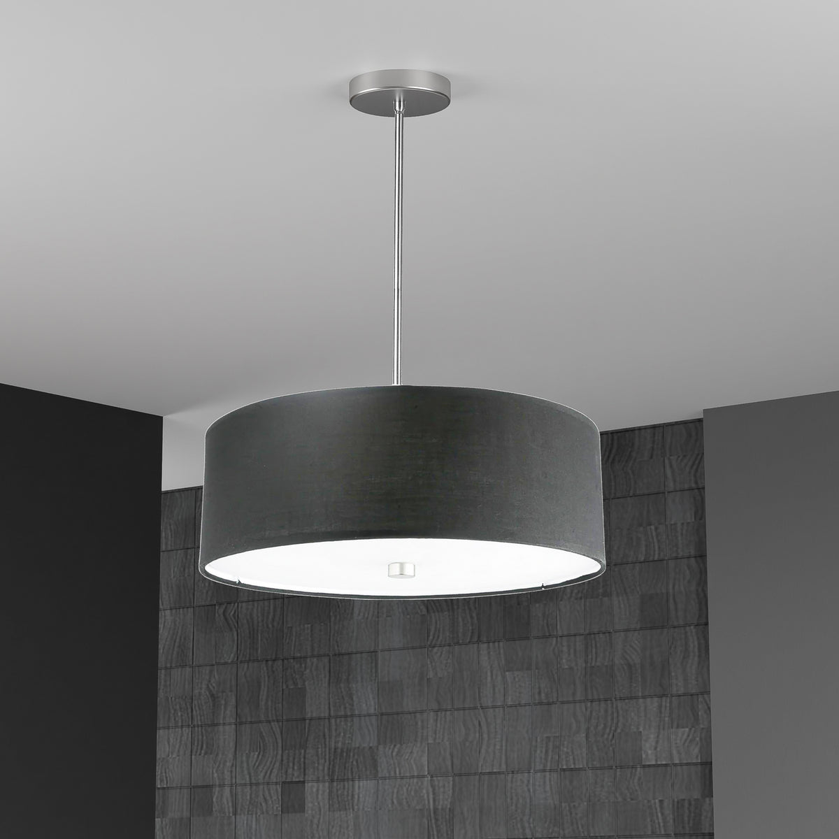 Suspension Everly Tissu, Noir, Noir / Chrome poli – vue 3