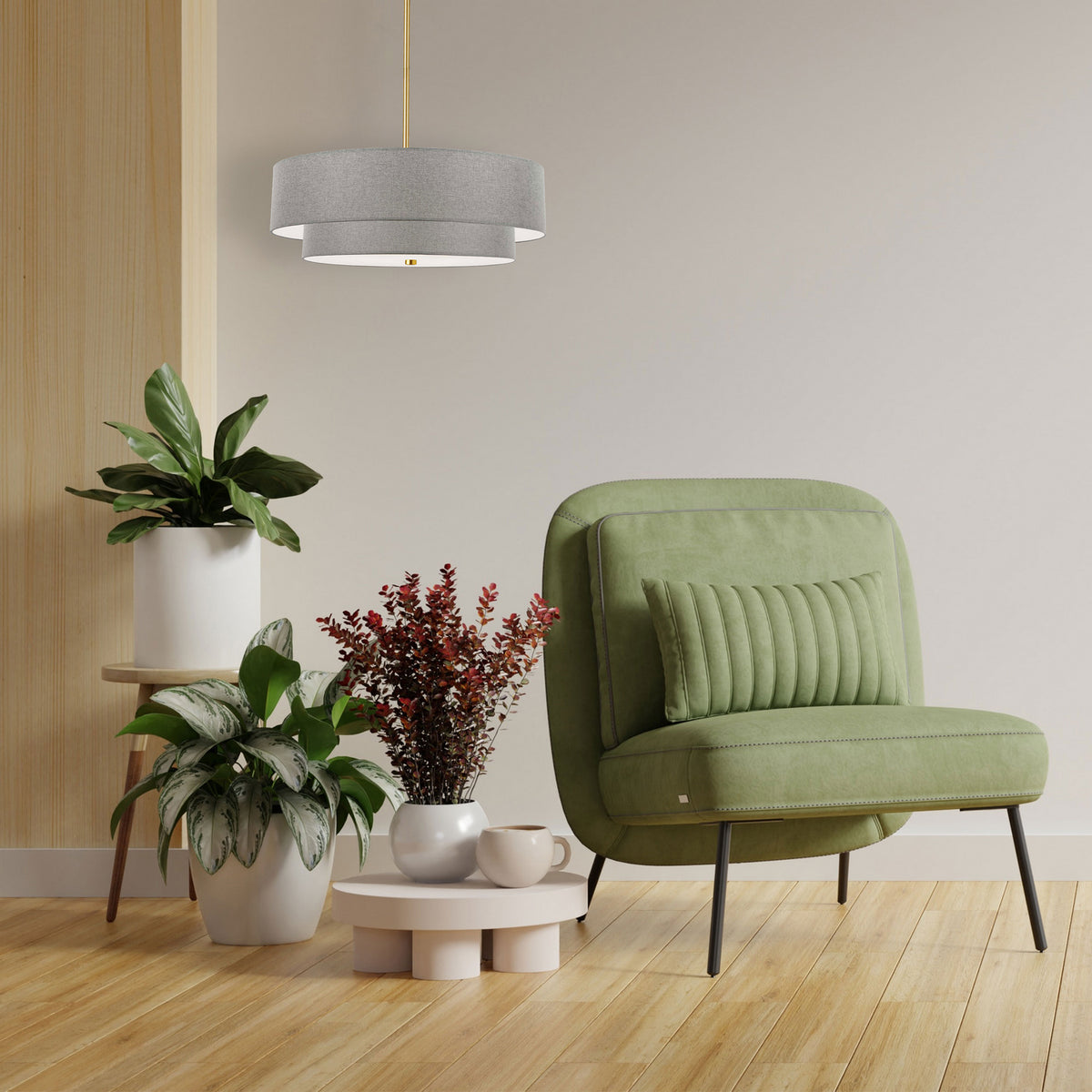 Suspension Everly Métal, Gris, Laiton vieilli – vue 2