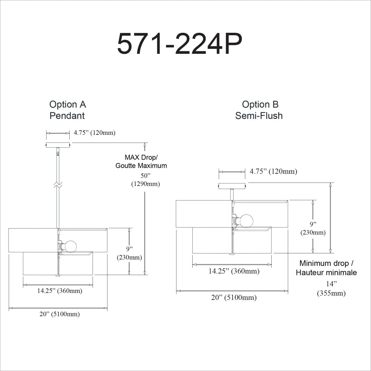 Suspension Everly - Chrome satiné Blanc 9" by Dainolite | Luminaires & cie