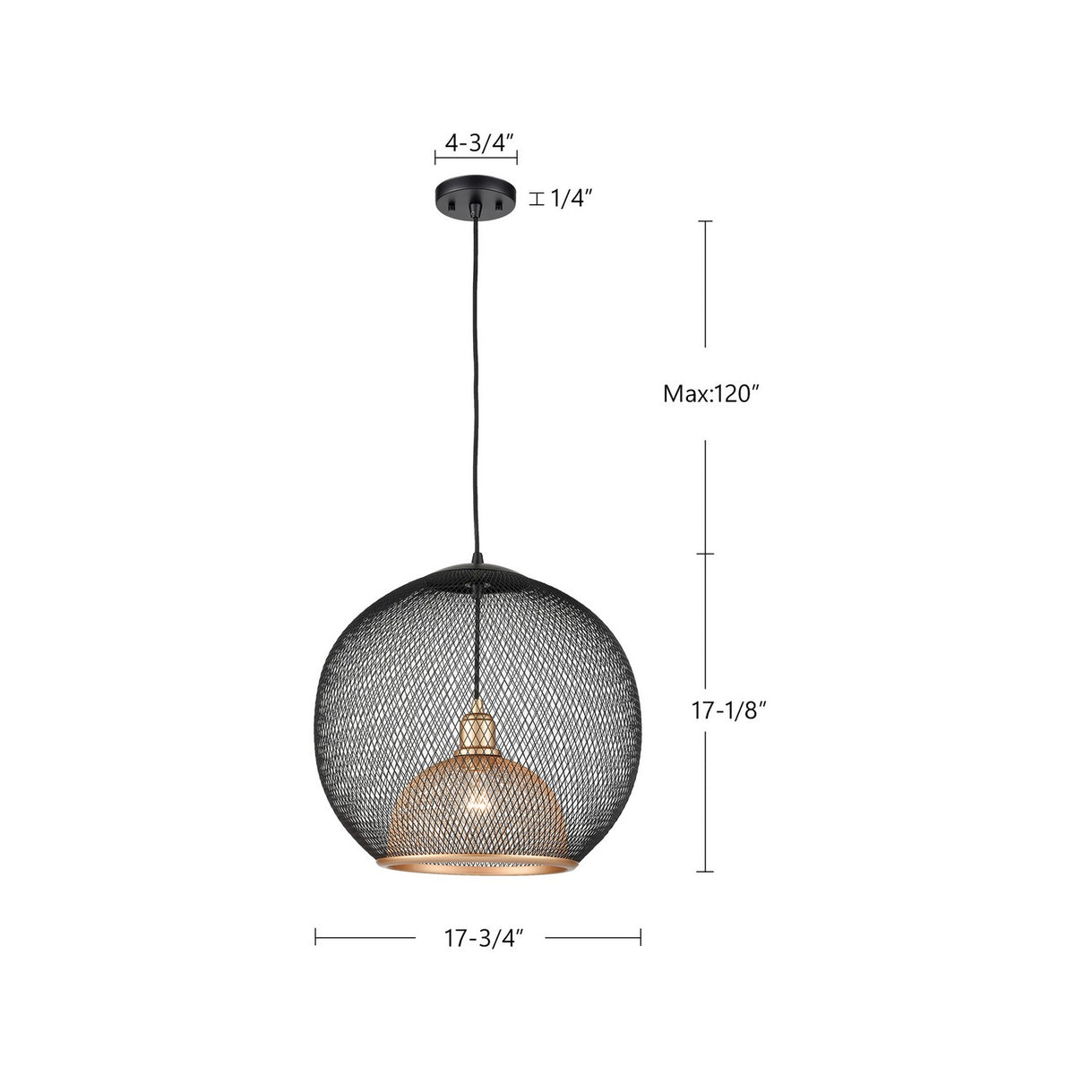 Suspension Gibraltar Noir / Or, 17 3/4" – vue 2