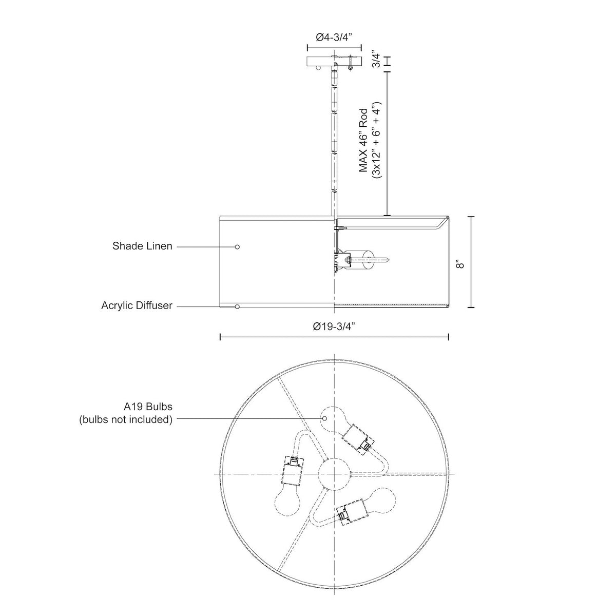 Suspension Gregory Noir, 19 3/4" – vue 3