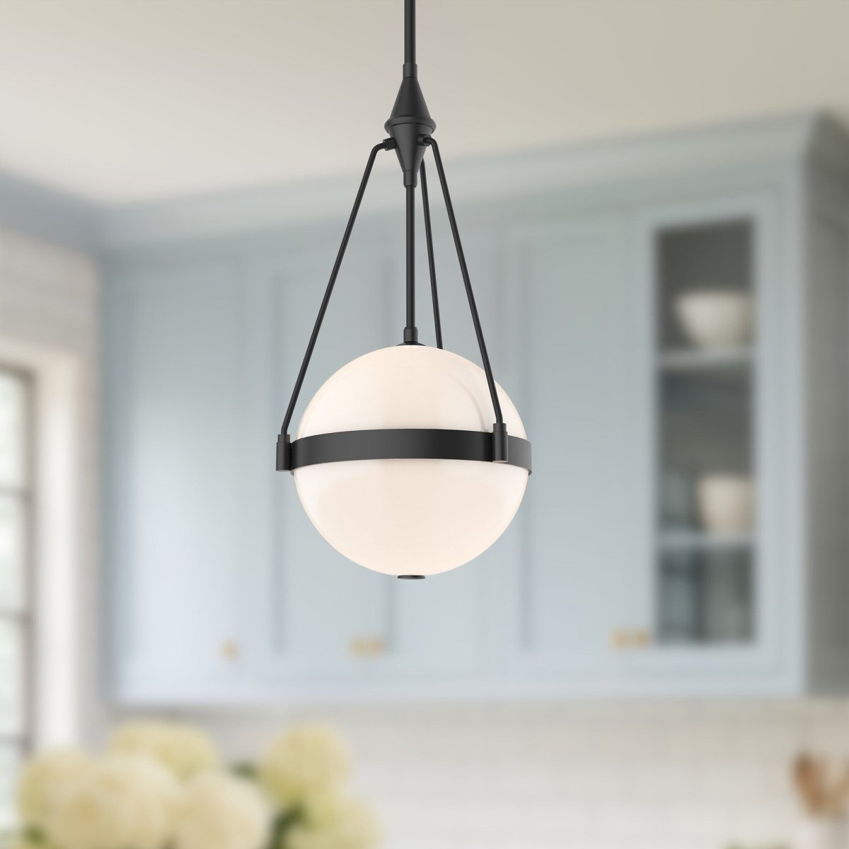 Suspension Harmony - Noir mat Verre d'opale brillant 13 1/2" by Alora Lighting | Luminaires & cie