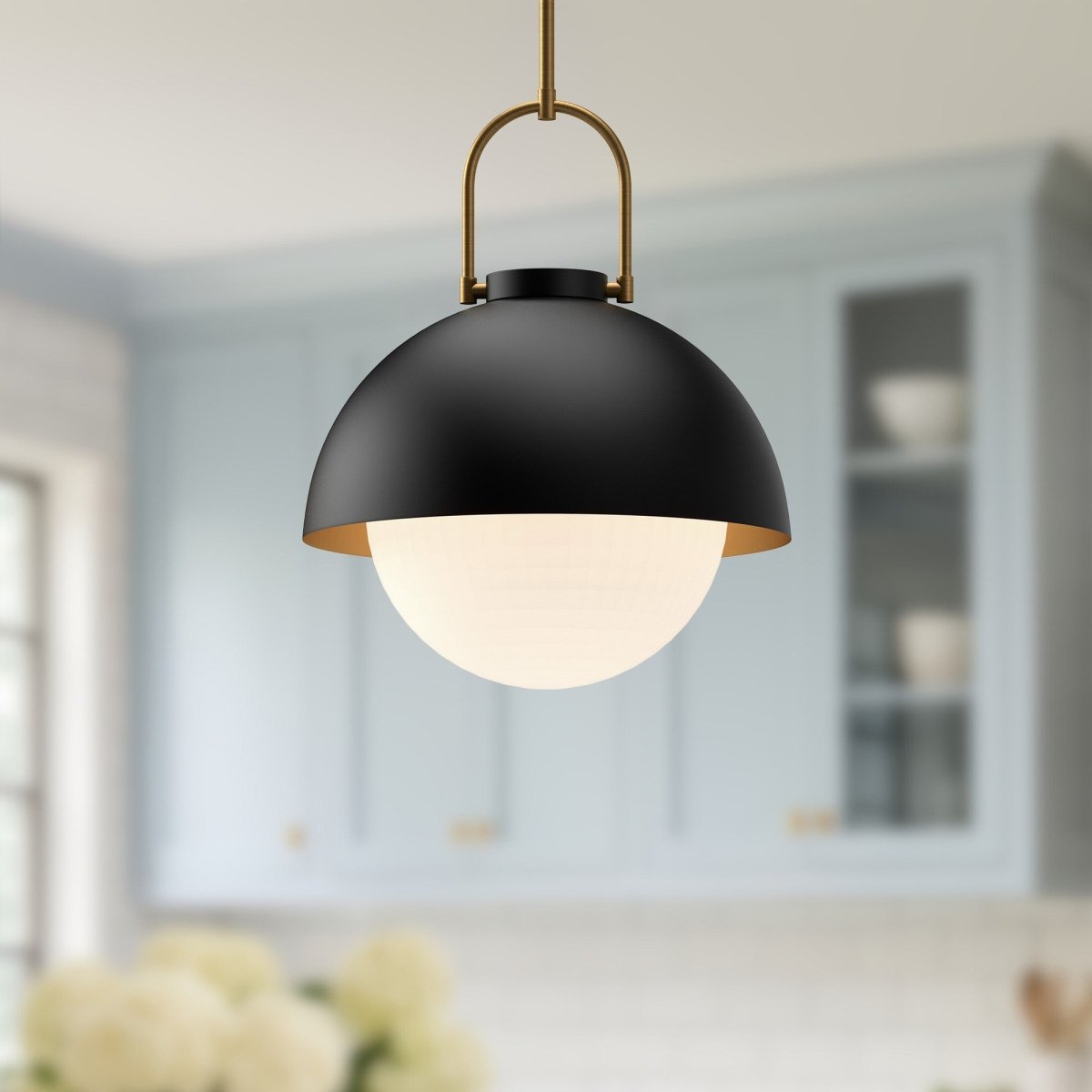 Suspension Harper - Noir mat Verre d'opale by Alora Lighting | Luminaires & cie
