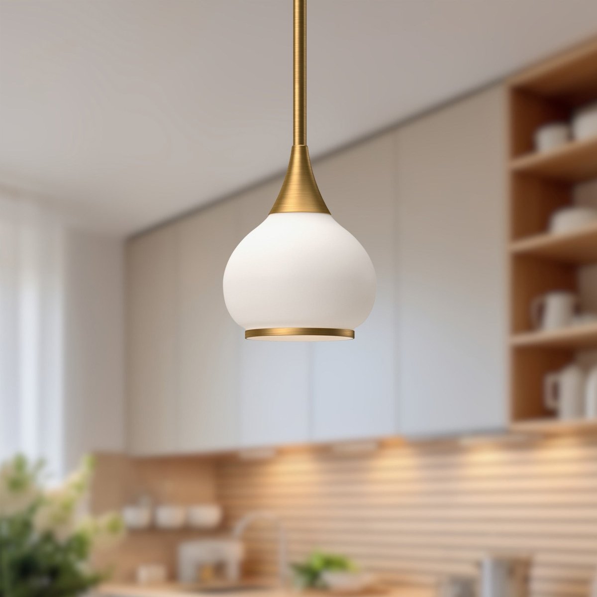 Suspension Hazel - Or vieilli Verre opal 6 5/8" by Alora Lighting | Luminaires & cie