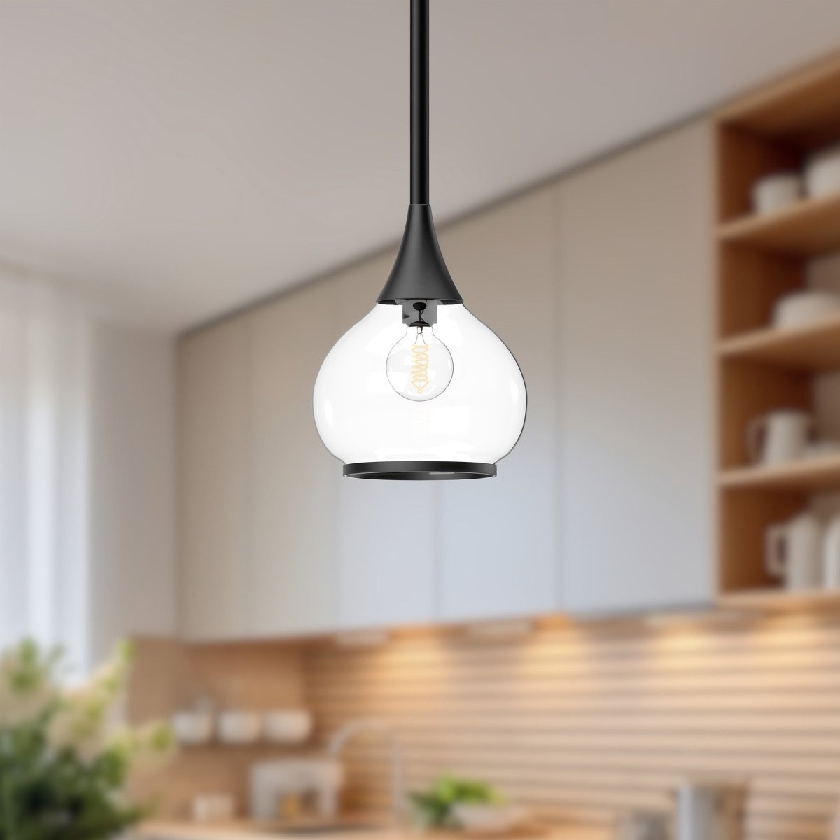 Suspension Hazel - Noir mat Verre clair 6 5/8" by Alora Lighting | Luminaires & cie