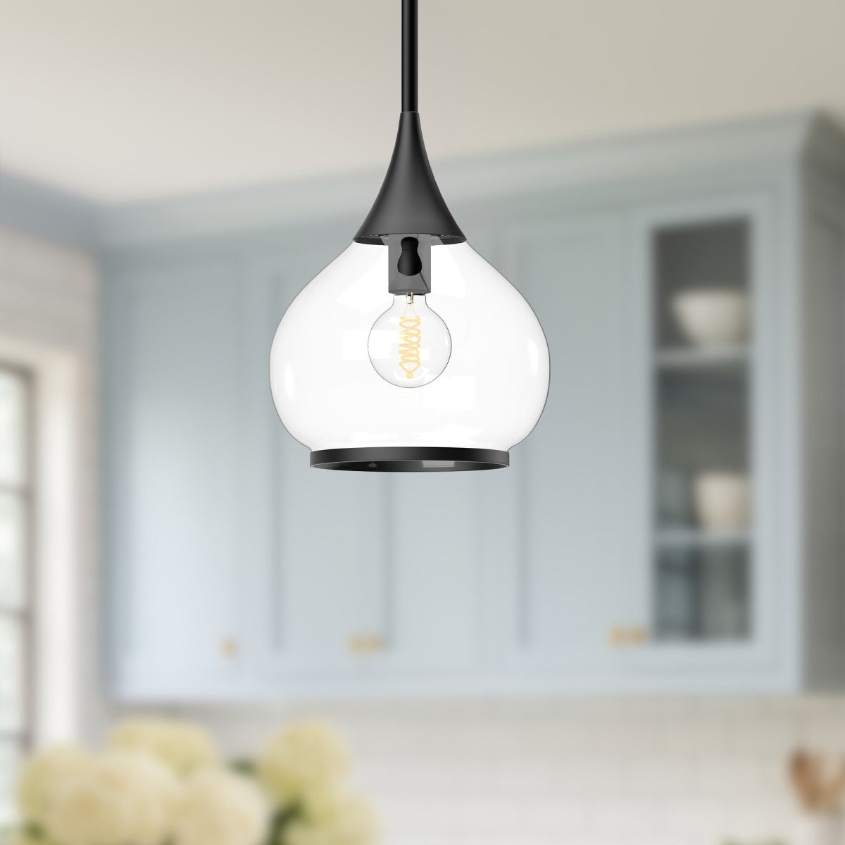 Suspension Hazel - Noir mat Verre clair 10 1/8" by Alora Lighting | Luminaires & cie