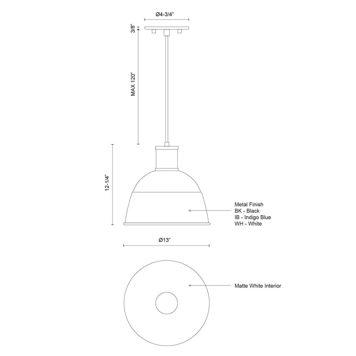 Suspension Irving Blanc, 13" – vue 3