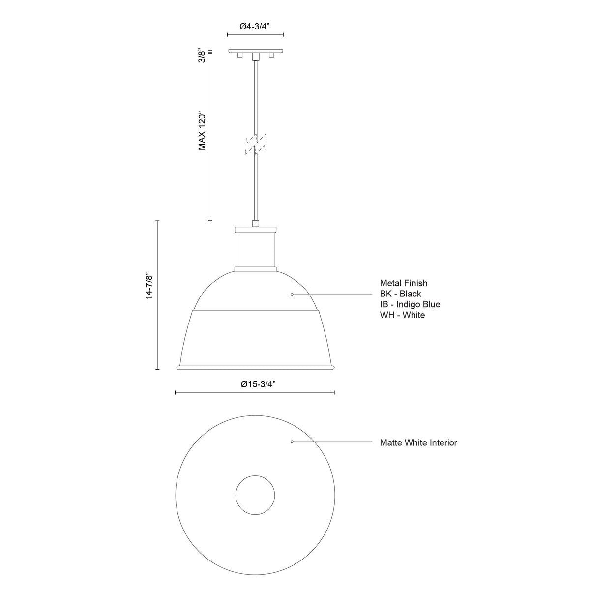 Suspension Irving Bleu indigo, 15 3/4" – vue 4