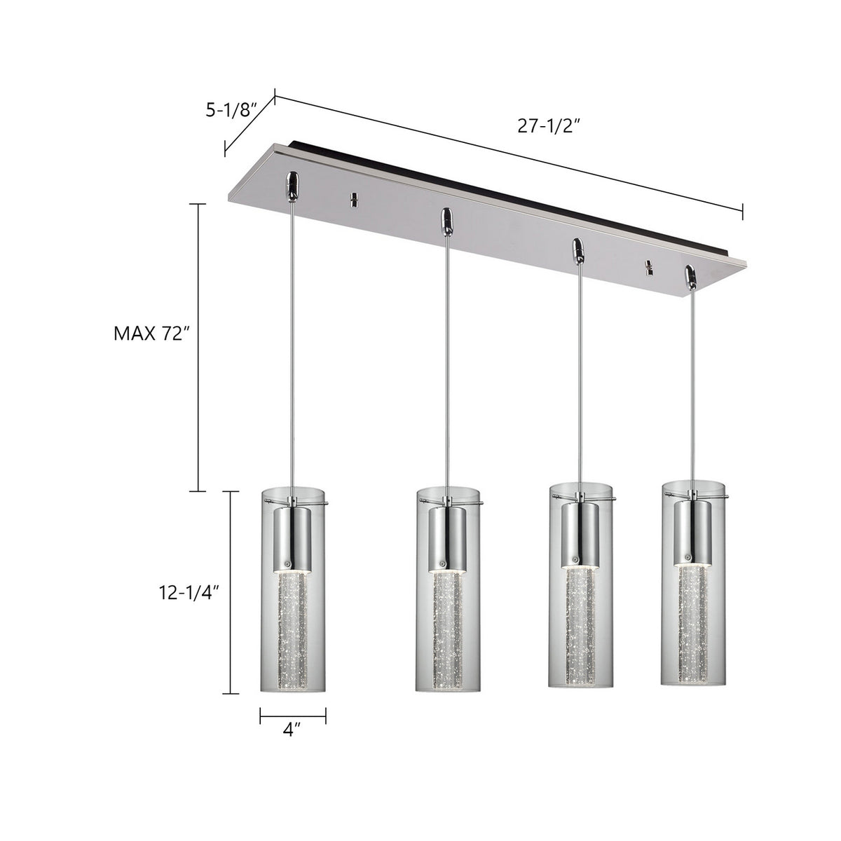 Suspension linéaire Champagne nombre ampoules 4 – vue 2