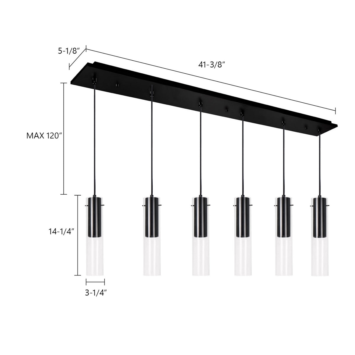 Suspension linéaire Lena Noir, nombre ampoules 6 – vue 2