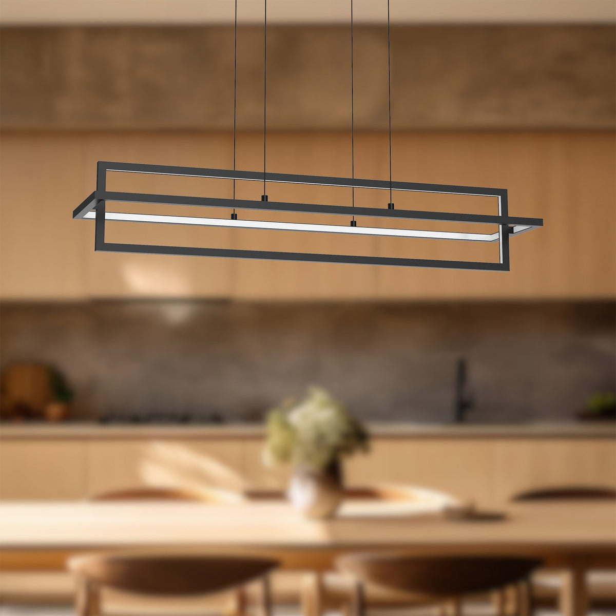 Suspension linéaire Mondrian Noir, Diffuseur acrylique givré – vue 4