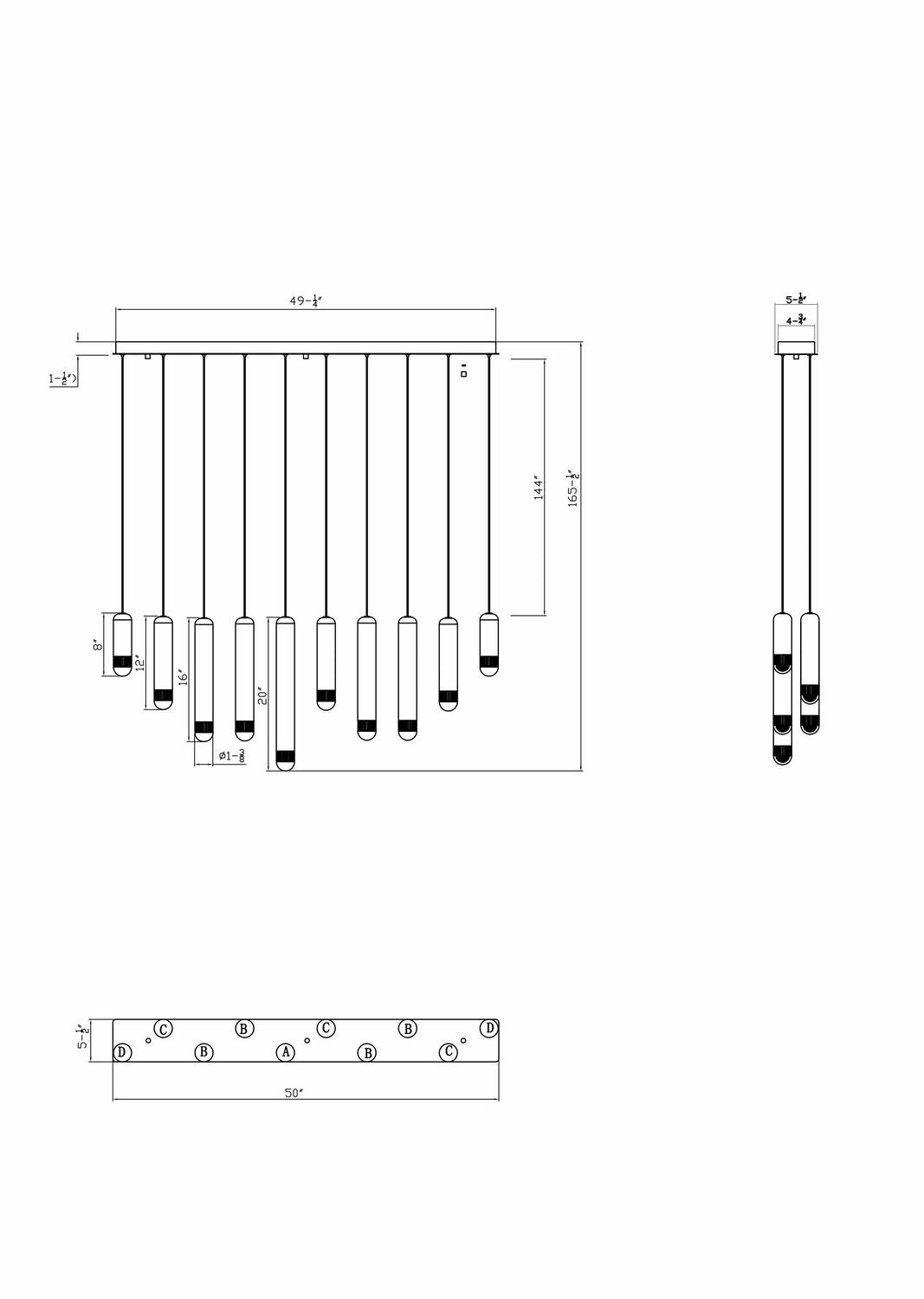 Suspension linéaire multiple Cambre Laiton antique – vue 4