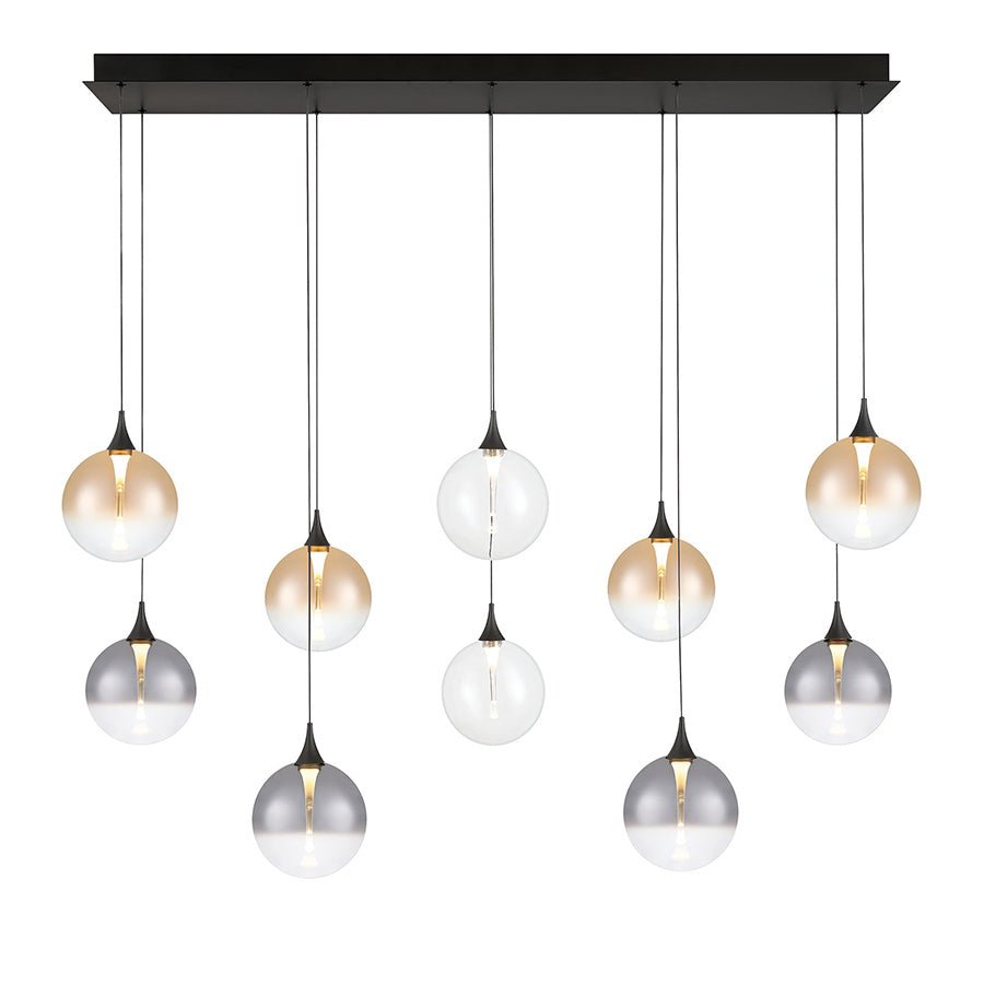 Suspension linéaire multiple Lisa - Noir mat Clair, fumé et ambré 47" by Eurofase | Luminaires & cie