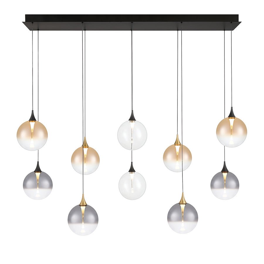 Suspension linéaire multiple Lisa - Noir mat et or Clair, fumé et ambré 47" by Eurofase | Luminaires & cie