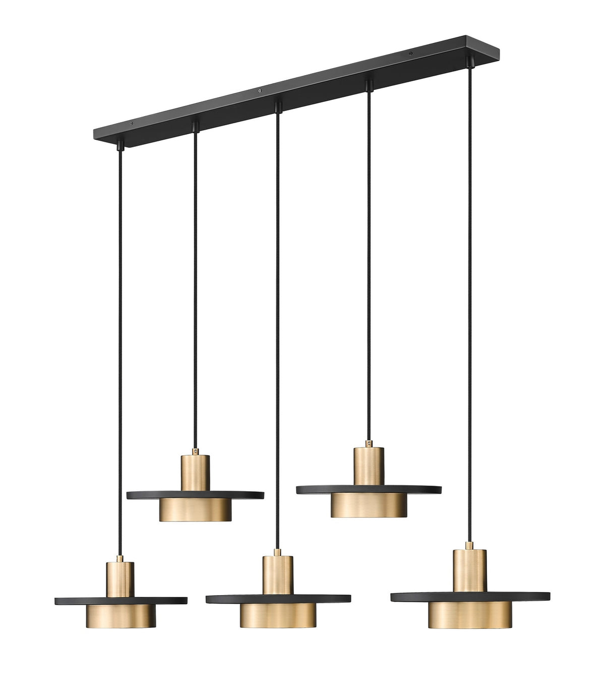 Suspension linéaire multiple Ludo Noir mat + Or moderne, nombre ampoules 5 – Z-Lite