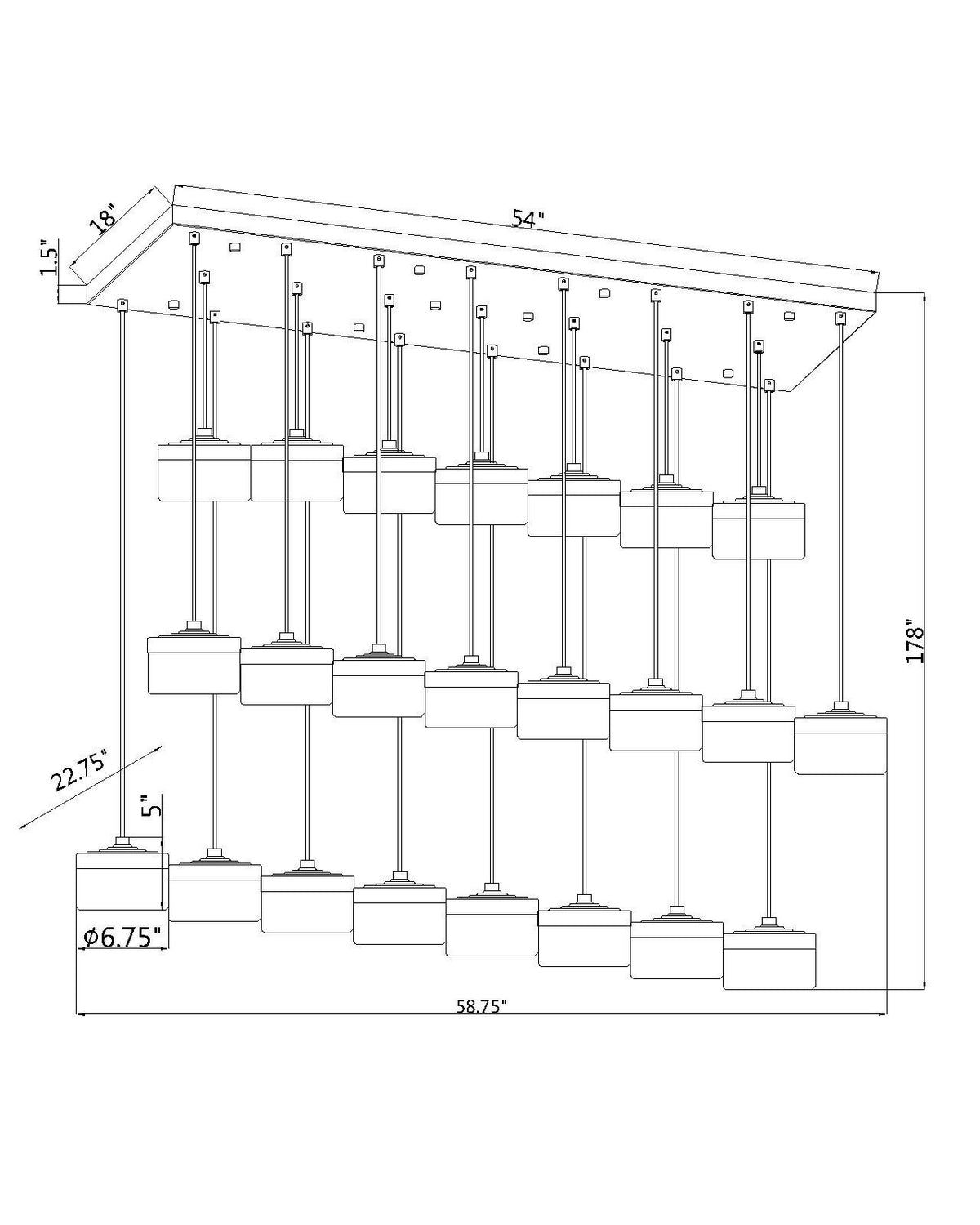 Suspension linéaire multiple Renaud Noir mat, nombre ampoules 23 – vue 8