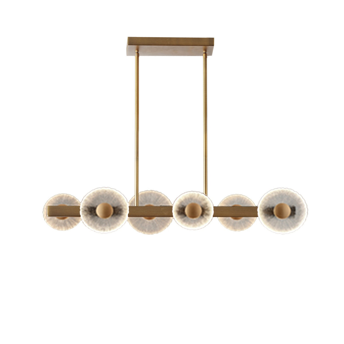 Suspension linéaire Oriana nombre ampoules 6, Transparent texturé / Laiton vieilli – Dainolite