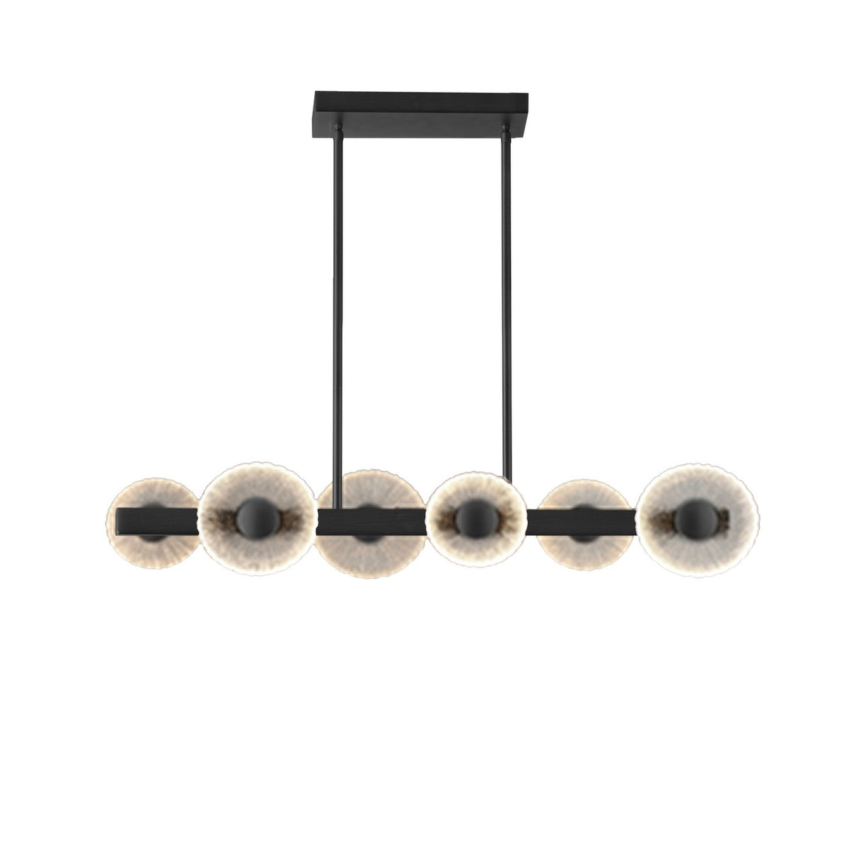 Suspension linéaire Oriana nombre ampoules 6, Verre transparent texturé / Noir mat – Dainolite