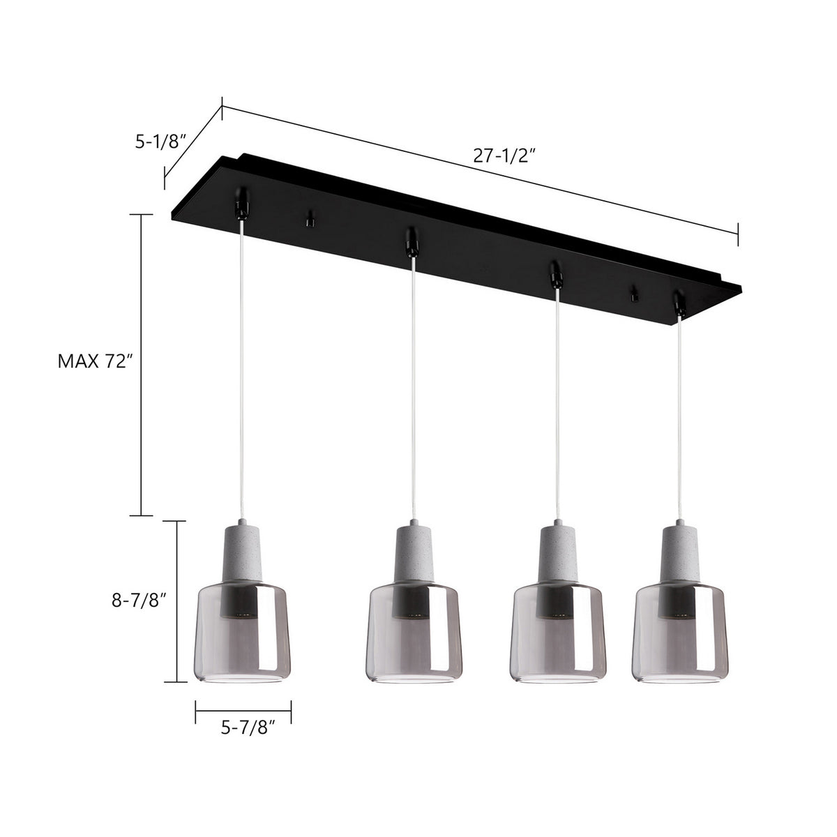 Suspension linéaire Samson Noir / Fumé, nombre ampoules 4 – vue 2